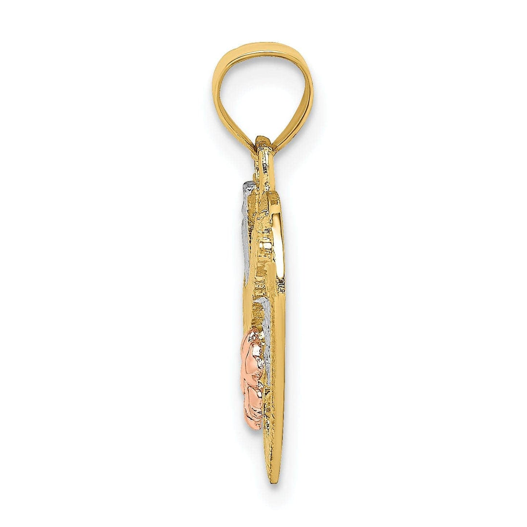 Lovely Rita's Pendants & Charms 14k Two Tone Gold, White Rhodium Textured Polished Finish #1 GRANDMA In Heart Flower Design Charm Pendant