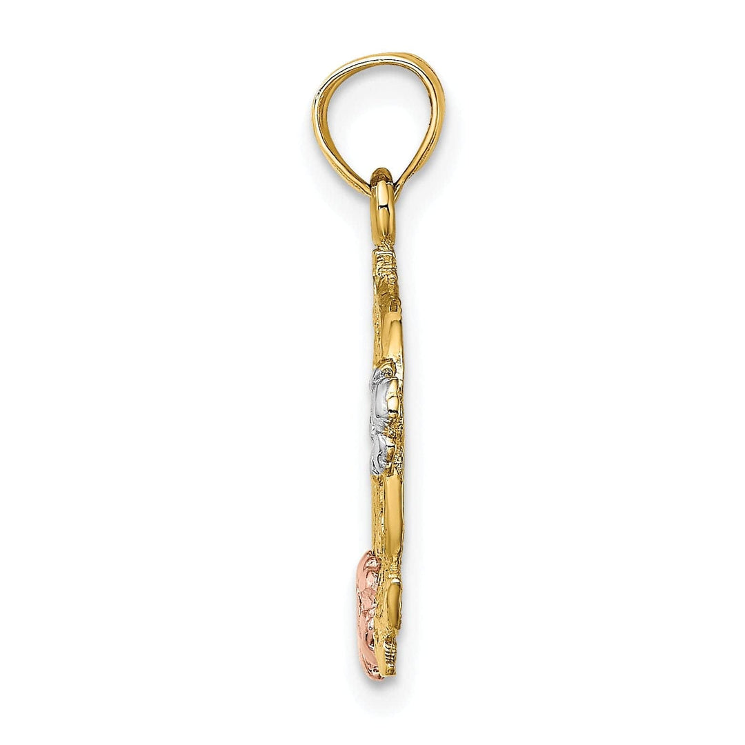 Lovely Rita's Pendants & Charms 14k Two Tone Gold,White Rhodium Textured Polished Finish #1 MOM with Flower Design Charm Pendant