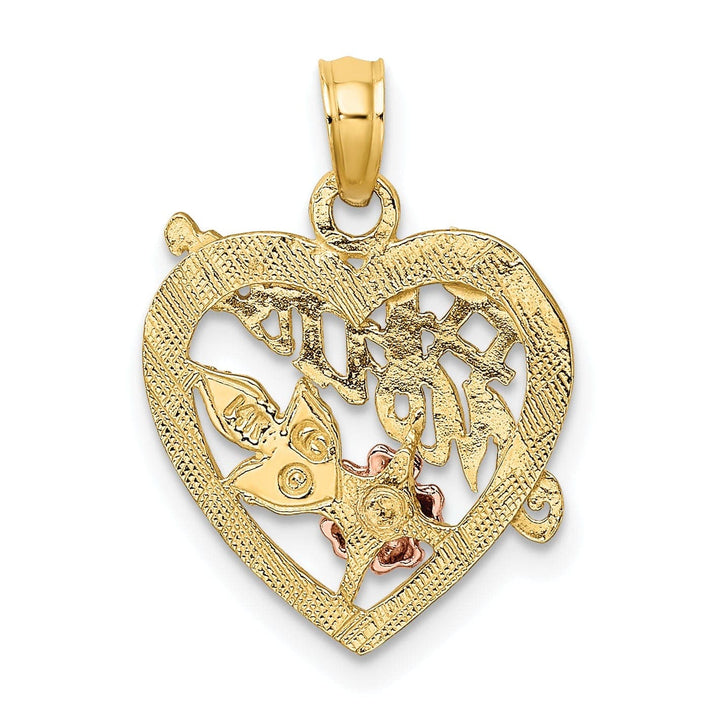 Lovely Rita's Pendants & Charms 14K Two Tone Gold, White Rhodium Textured Polished Finish #1 MOTHER Heart with Leaf, Flower Design Charm Pendant