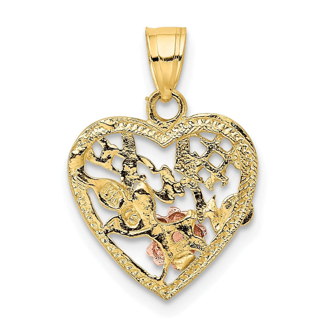 Lovely Rita's Pendants & Charms 14k Two-Tone Gold, White Rhodium Textured Polished Finish #1 WIFE In Heart with Flower Design Charm Pendant