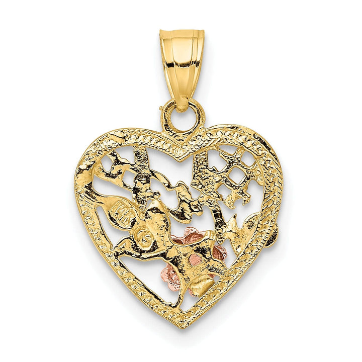 Lovely Rita's Pendants & Charms 14k Two-Tone Gold, White Rhodium Textured Polished Finish #1 WIFE In Heart with Flower Design Charm Pendant