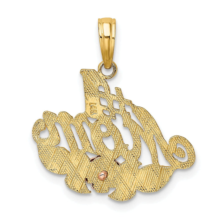 Lovely Rita's Pendants & Charms 14K Two Tone Gold, White Rhodium Textured Polished Finish Script #1 MOTHER with Leaf, Flower Design Charm Pendant
