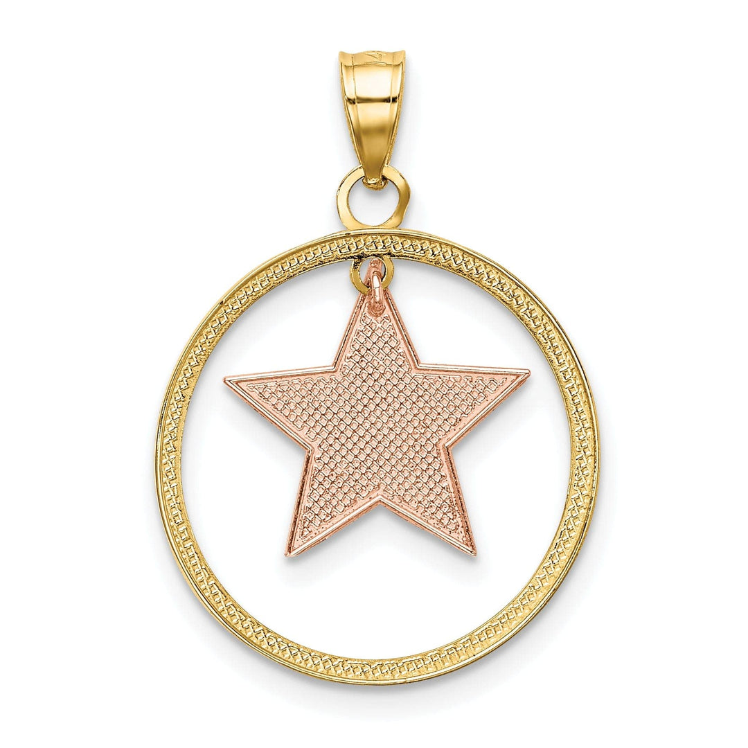 Lovely Rita's Pendants & Charms 14k Two Tone Gold White Rhodium Textured Polished Finish Star in Circle Frame Design Charm