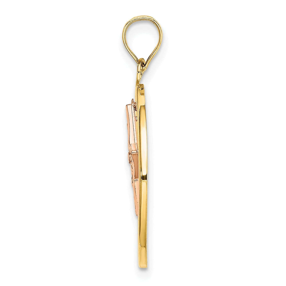 Lovely Rita's Pendants & Charms 14k Two Tone Gold White Rhodium Textured Polished Finish Star in Circle Frame Design Charm