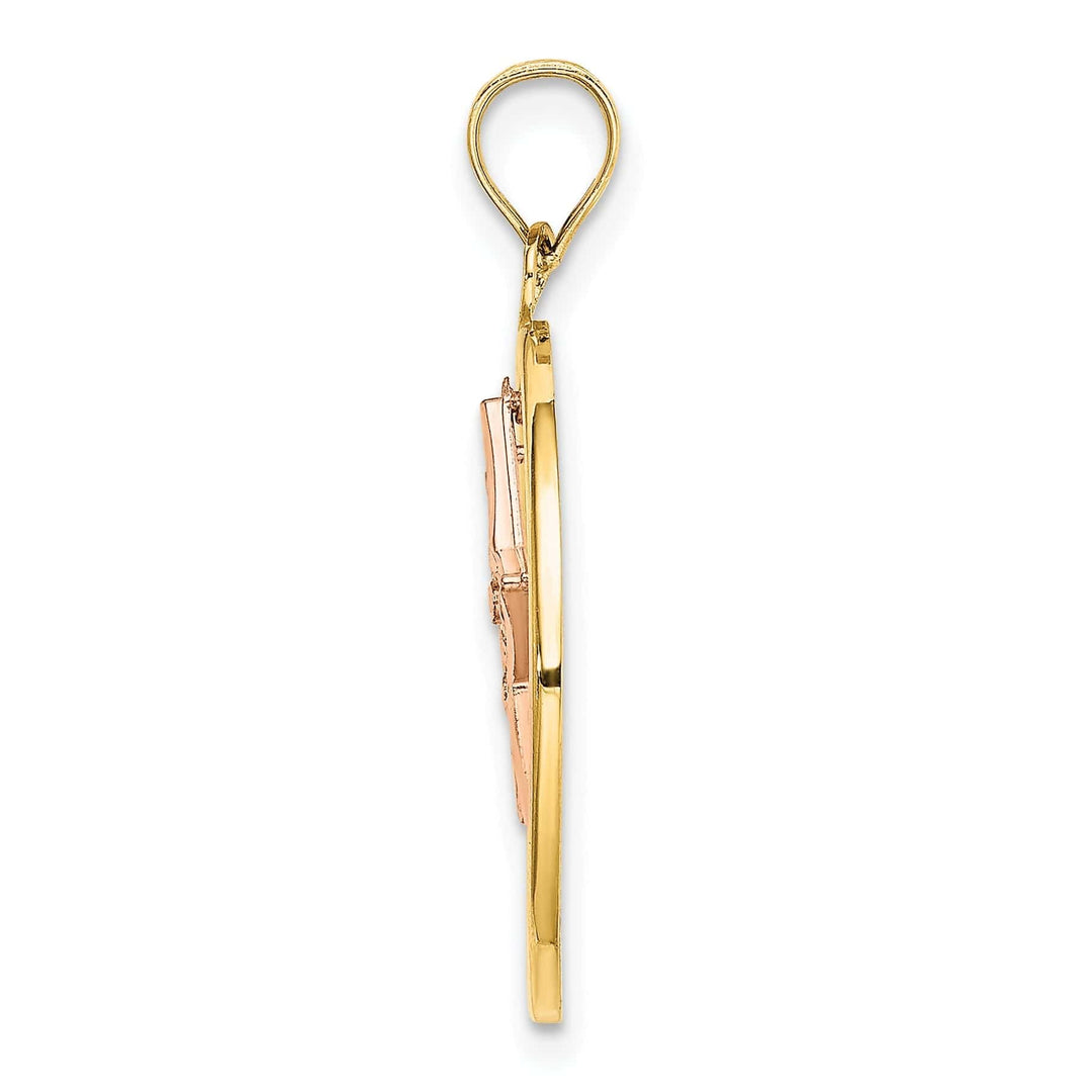 Lovely Rita's Pendants & Charms 14k Two Tone Gold White Rhodium Textured Polished Finish Star in Circle Frame Design Charm