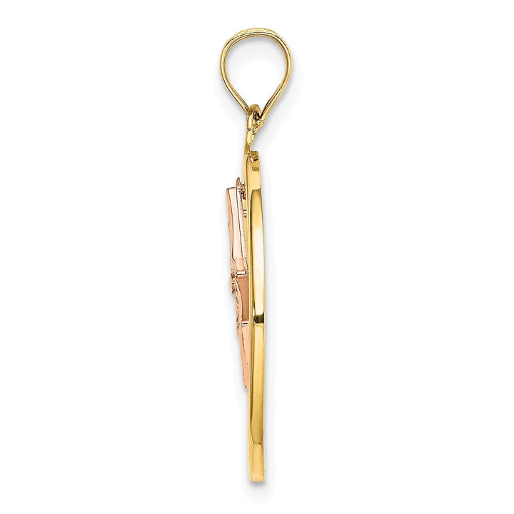 Lovely Rita's Pendants & Charms 14k Two Tone Gold White Rhodium Textured Polished Finish Star in Circle Frame Design Charm
