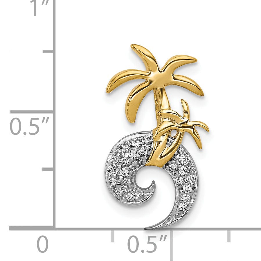 Lovely Rita's Pendants & Charms 14k Two Tone Gold with Diamonds Concave Shape  Double Palm Tree on Wave Design Chain Slide Pendant will not fit omega