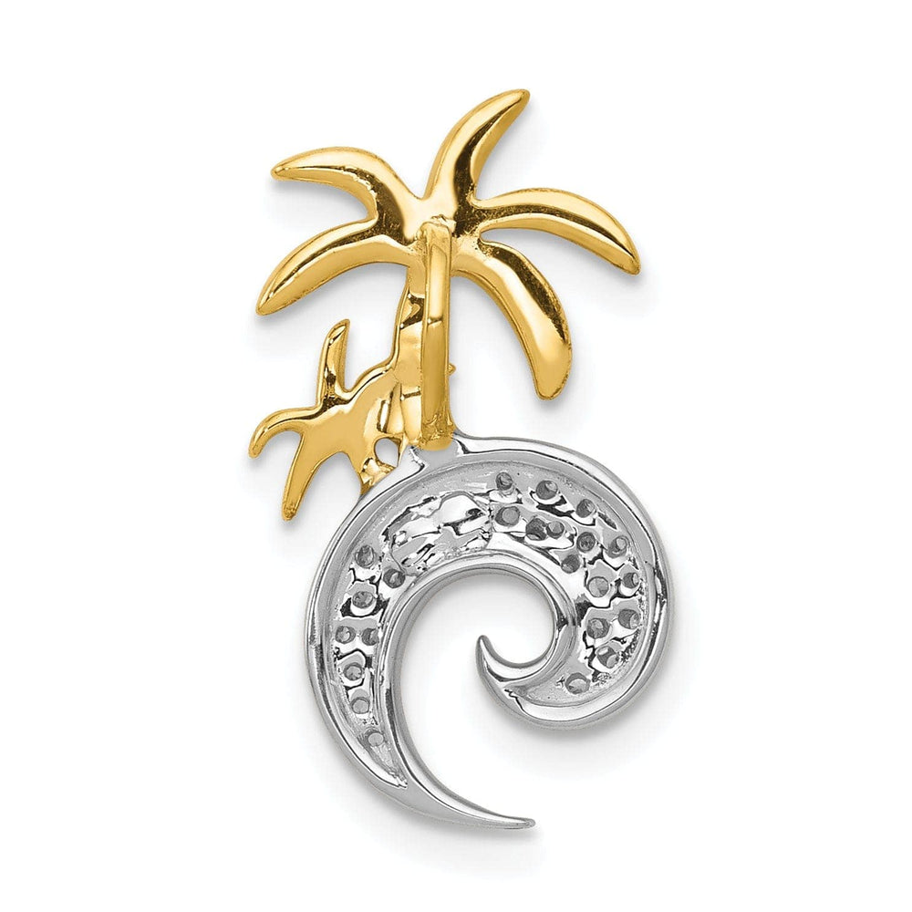 Lovely Rita's Pendants & Charms 14k Two Tone Gold with Diamonds Concave Shape  Double Palm Tree on Wave Design Chain Slide Pendant will not fit omega