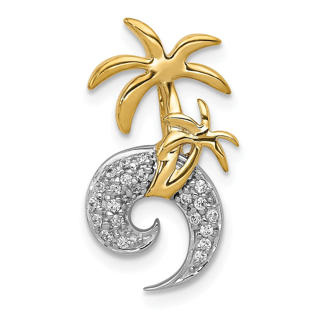Lovely Rita's Pendants & Charms 14k Two Tone Gold with Diamonds Concave Shape  Double Palm Tree on Wave Design Chain Slide Pendant will not fit omega