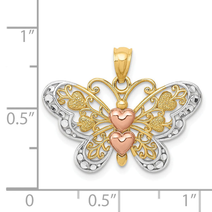 Lovely Rita's Pendants & Charms 14k Two-tone Gold with White Rhodium Casted Open Back Solid Polished Finish Butterfly Pendant Charm