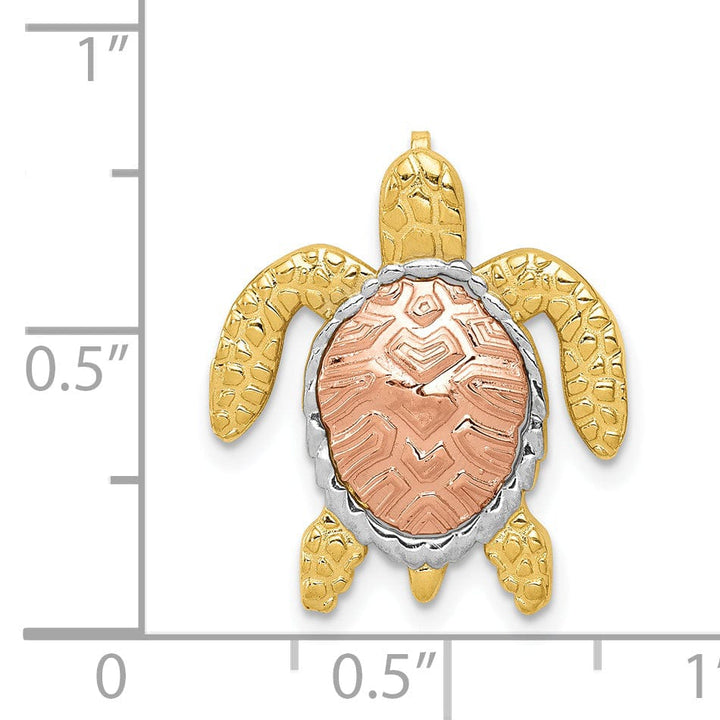 Lovely Rita's Pendants & Charms 14K Two-Tone Gold with White Rhodium Casted Textured Solid Polished Finish Turtle Pendant Slide