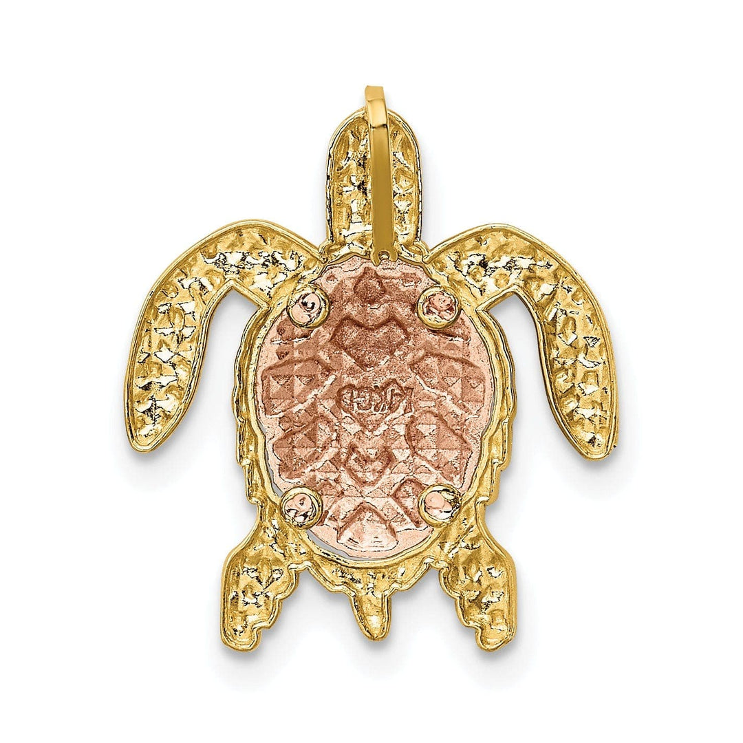 Lovely Rita's Pendants & Charms 14K Two-Tone Gold with White Rhodium Casted Textured Solid Polished Finish Turtle Pendant Slide