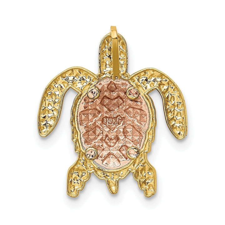 Lovely Rita's Pendants & Charms 14K Two-Tone Gold with White Rhodium Casted Textured Solid Polished Finish Turtle Pendant Slide