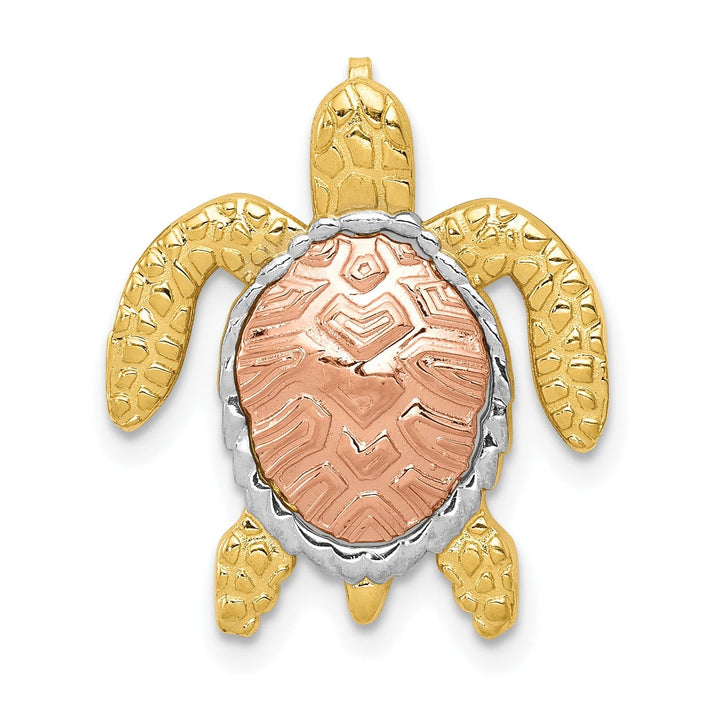 Lovely Rita's Pendants & Charms 14K Two-Tone Gold with White Rhodium Casted Textured Solid Polished Finish Turtle Pendant Slide