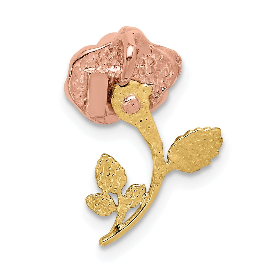 Lovely Rita's Pendants & Charms 14K Two-tone Gold with White Rhodium Solid Casted Textured Back Polished Finish Rose Chain Slide