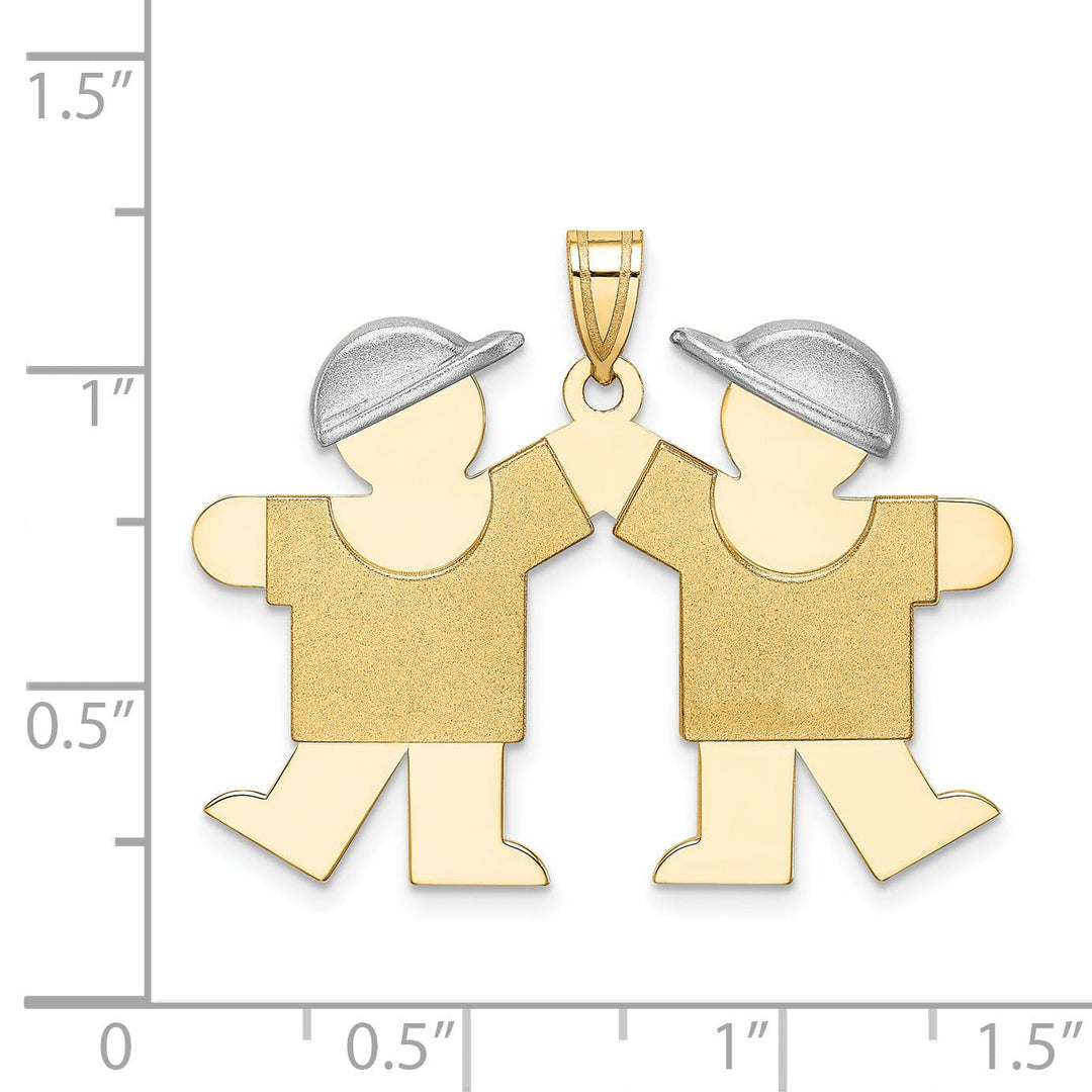 Lovely Rita's Pendants & Charms 14k Two-tone Large Twin Boys With Hats Kiss Charm