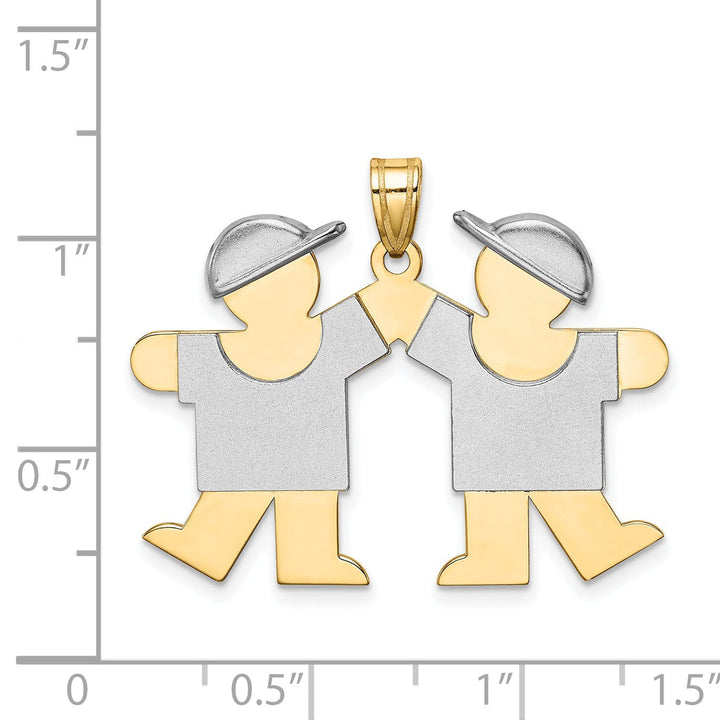 Lovely Rita's Pendants & Charms 14k Two-tone Large Twin Boys With Hats Kiss Charm