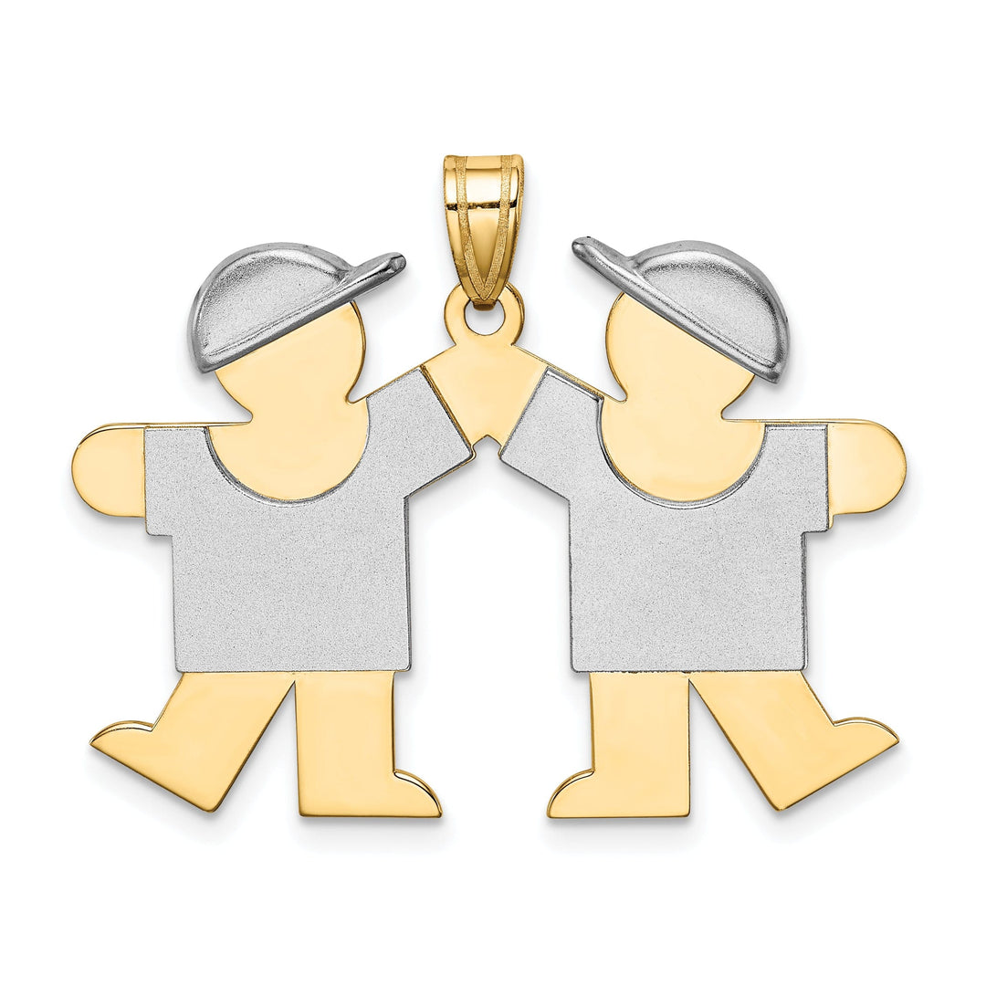 Lovely Rita's Pendants & Charms 14k Two-tone Large Twin Boys With Hats Kiss Charm