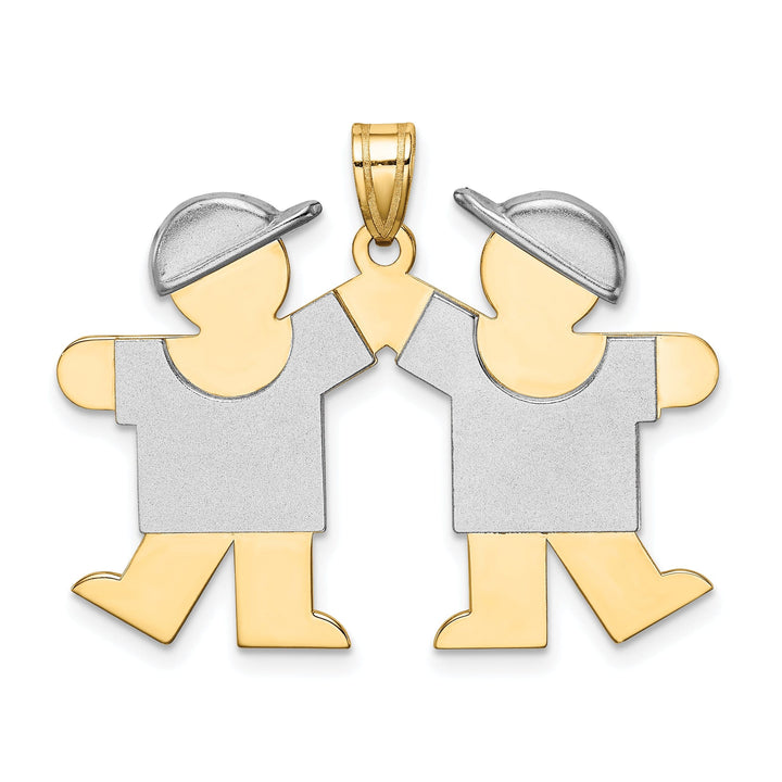 Lovely Rita's Pendants & Charms 14k Two-tone Large Twin Boys With Hats Kiss Charm