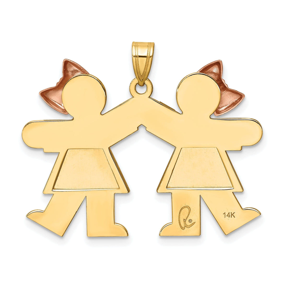 Lovely Rita's Pendants & Charms 14k Two-tone Large Twin Girls With Bows Kiss Charm