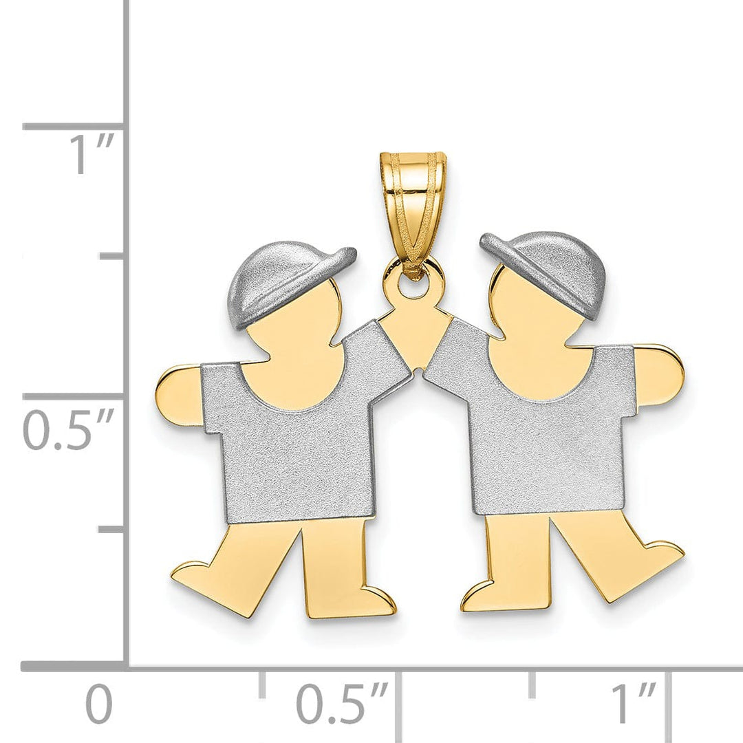 Lovely Rita's Pendants & Charms 14k Two-tone Small Twin Boys With Hats Kiss Charm
