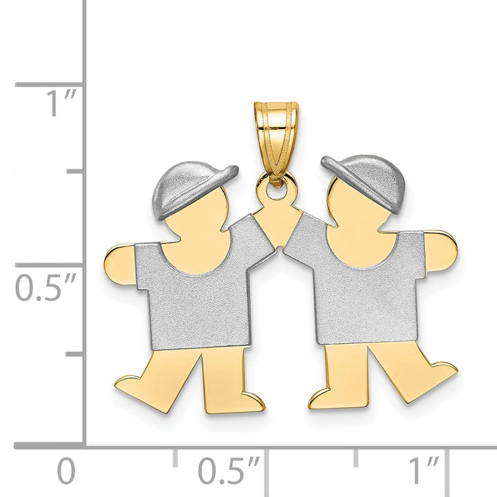 Lovely Rita's Pendants & Charms 14k Two-tone Small Twin Boys With Hats Kiss Charm