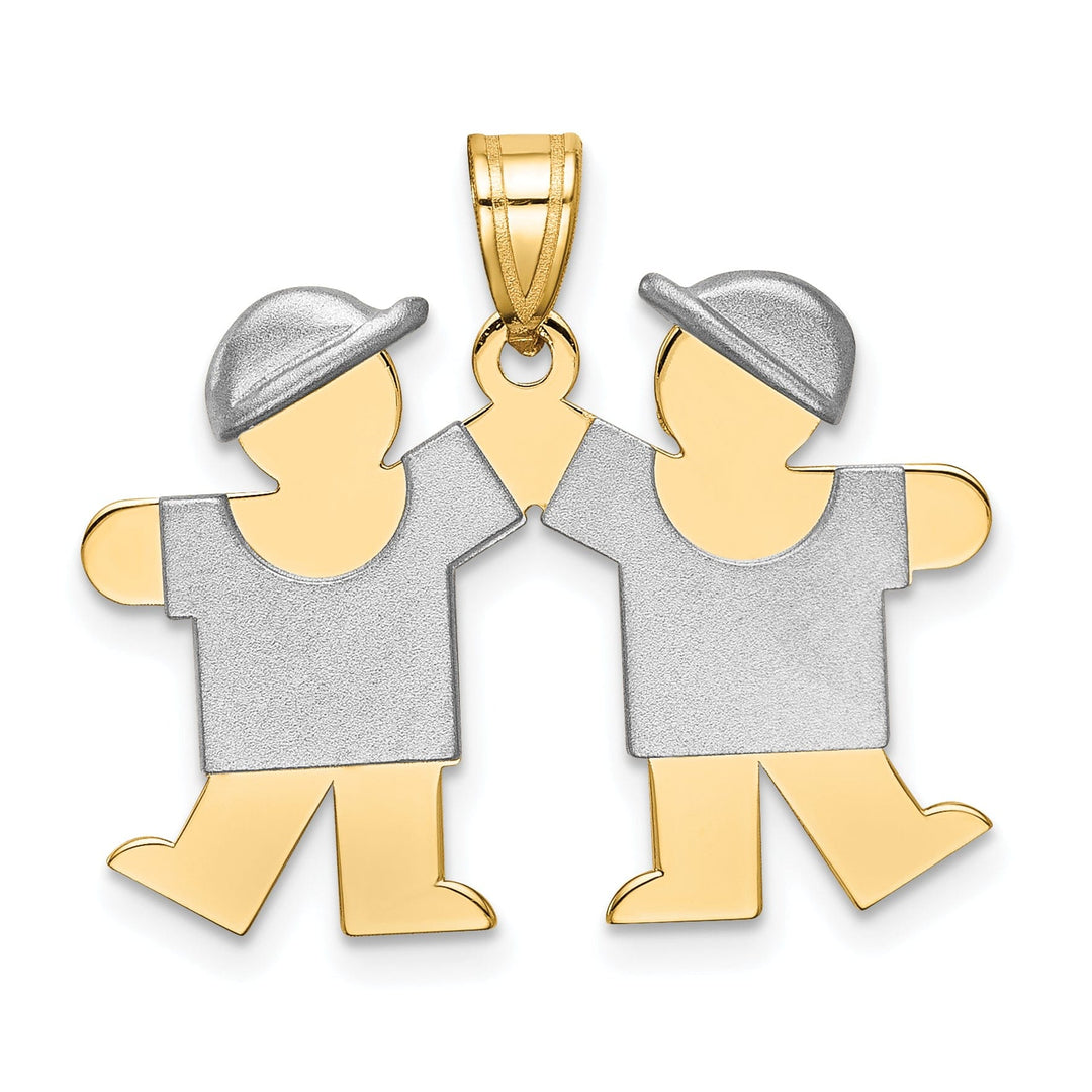 Lovely Rita's Pendants & Charms 14k Two-tone Small Twin Boys With Hats Kiss Charm