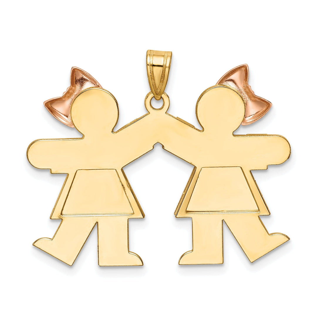 Lovely Rita's Pendants & Charms 14k Two-tone Small Twin Girls With Bows Kiss Charm