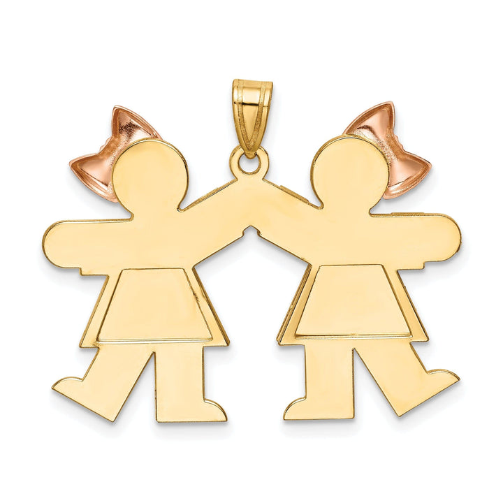 Lovely Rita's Pendants & Charms 14k Two-tone Small Twin Girls With Bows Kiss Charm