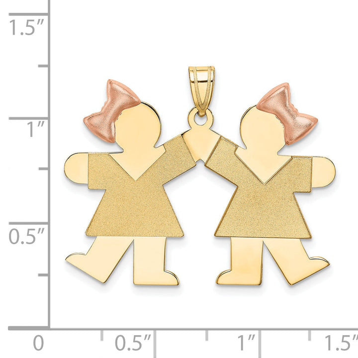 Lovely Rita's Pendants & Charms 14k Two-tone Small Twin Girls With Bows Kiss Charm