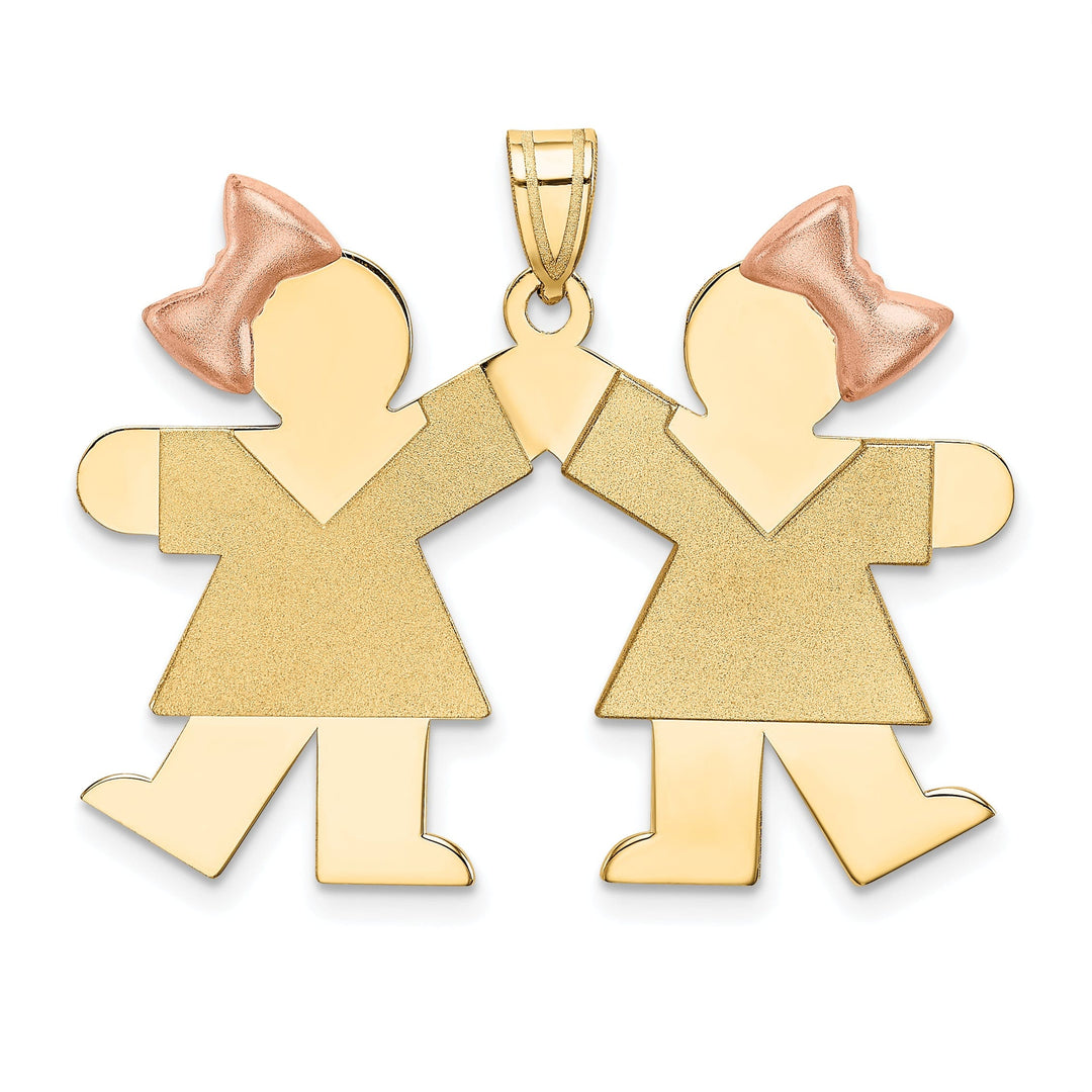 Lovely Rita's Pendants & Charms 14k Two-tone Small Twin Girls With Bows Kiss Charm