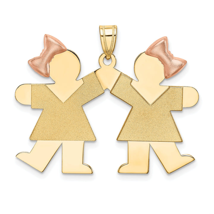 Lovely Rita's Pendants & Charms 14k Two-tone Small Twin Girls With Bows Kiss Charm