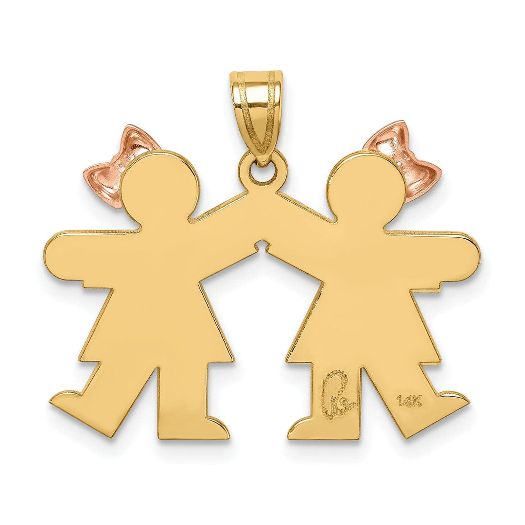 Lovely Rita's Pendants & Charms 14k Two-tone Small Twin Girls With Bows Kiss Charm