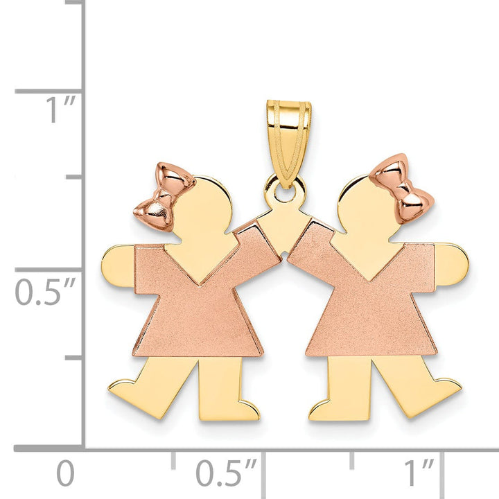 Lovely Rita's Pendants & Charms 14k Two-tone Small Twin Girls With Bows Kiss Charm