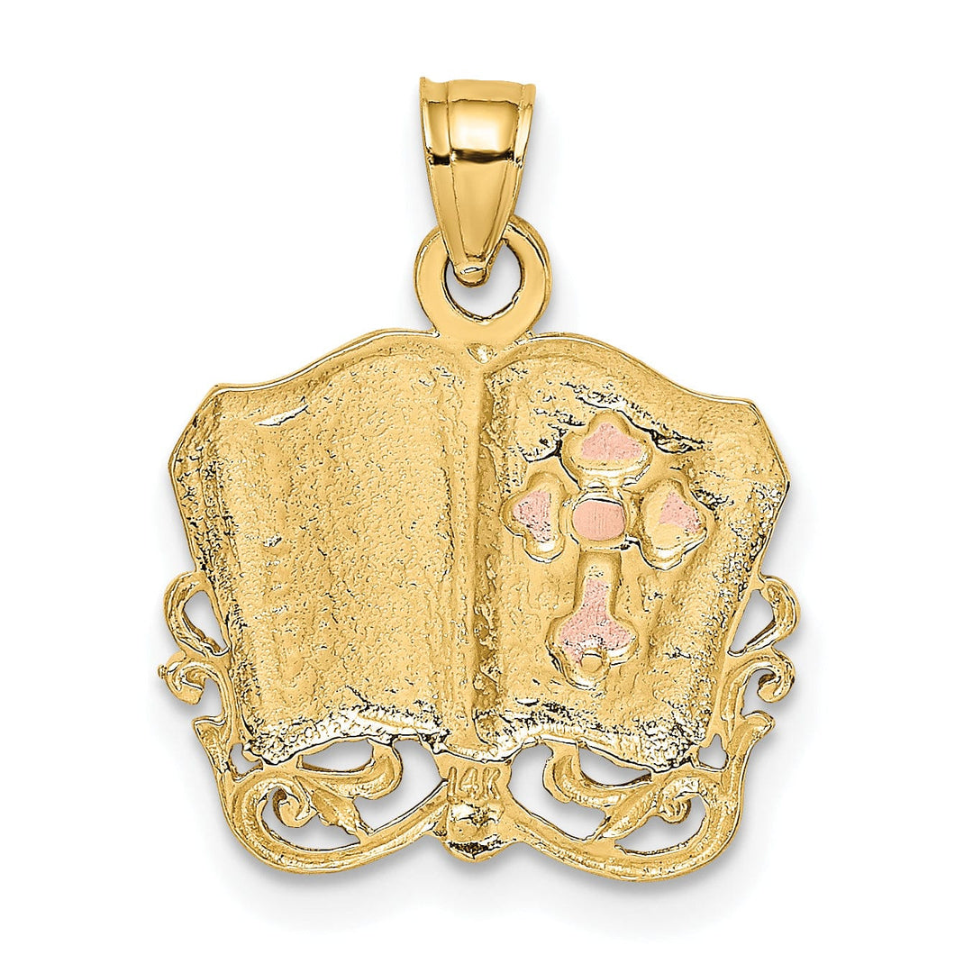 Lovely Rita's Pendants & Charms 14K Two Tone White Rhodium Gold Holy Bible with Cross Design Pendant