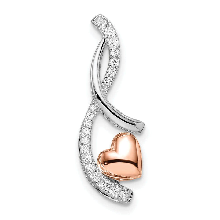 Lovely Rita's Pendants & Charms 14k White and Rose Gold Heart with 0.15-CT Diamond Chain Slide