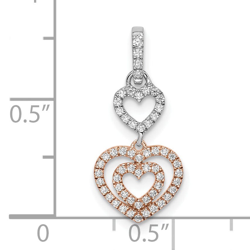 Lovely Rita's Pendants & Charms 14k White and Rose Gold Polished Finish Closed Back Women's Hearts Dangle Design 0.18-CT Diamond Charm Pendant