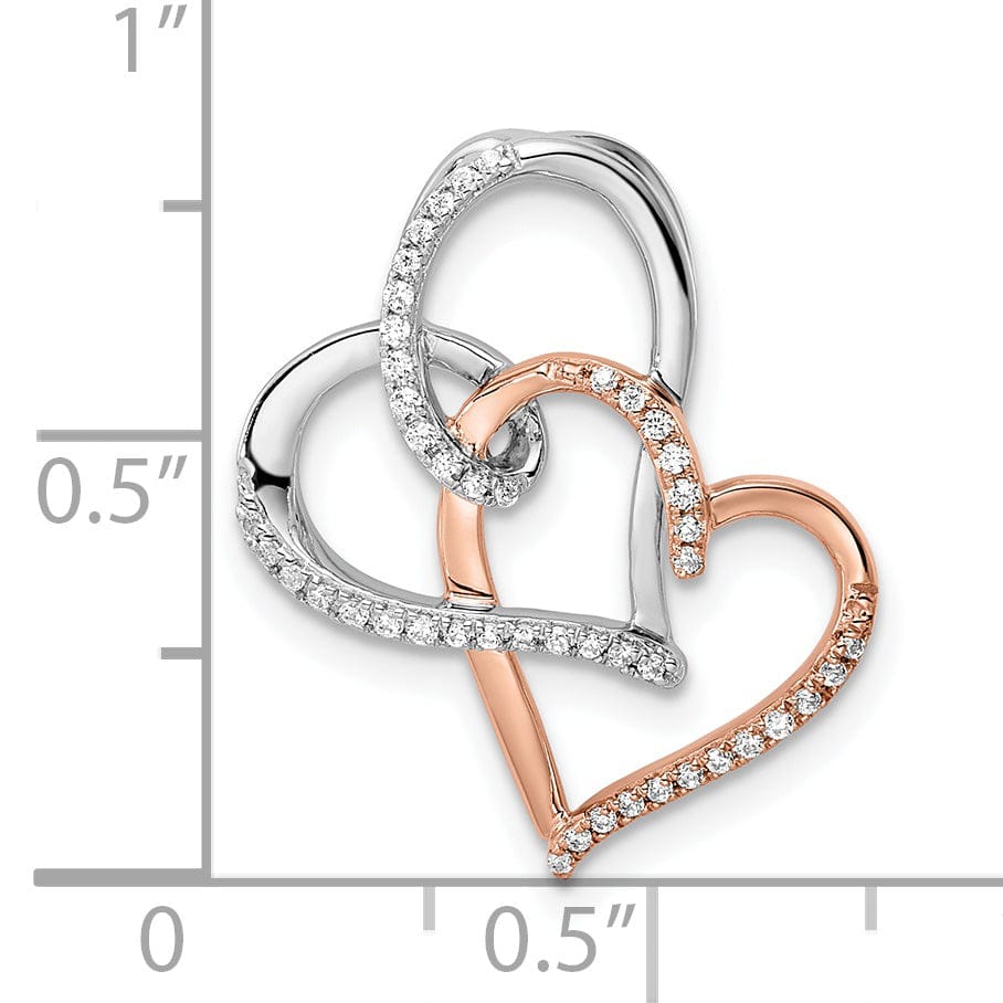 Lovely Rita's Pendants & Charms 14k White and Rose Gold Polished Finish Women's Fancy Double Heart Loop Design 0.148-CT Diamond Chain Slide Pendant will not fit Omega Chain