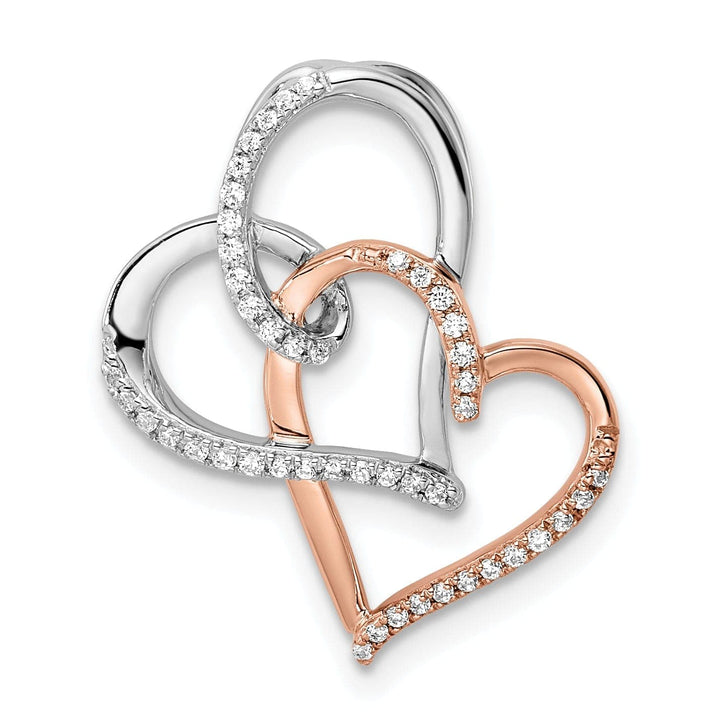 Lovely Rita's Pendants & Charms 14k White and Rose Gold Polished Finish Women's Fancy Double Heart Loop Design 0.148-CT Diamond Chain Slide Pendant will not fit Omega Chain