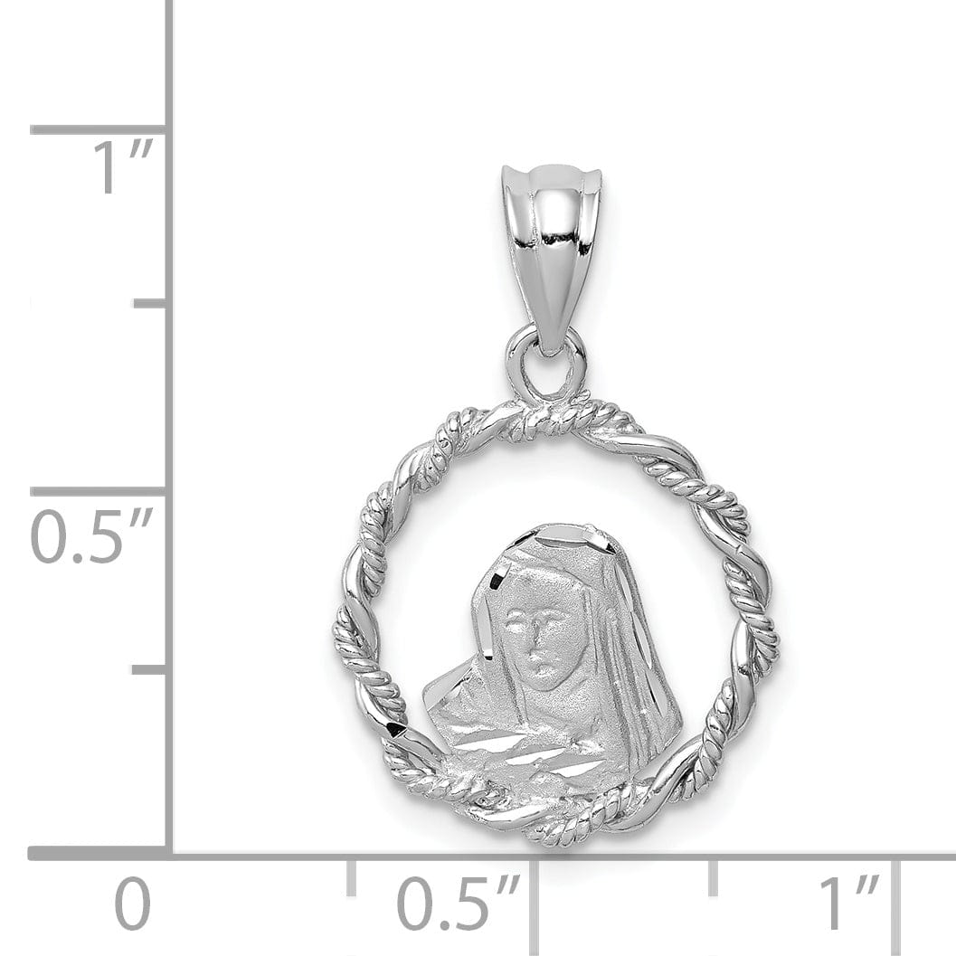 Lovely Rita's Pendants & Charms 14K White Brushed and Polished Diamond-cut Virgin Mary Pendant