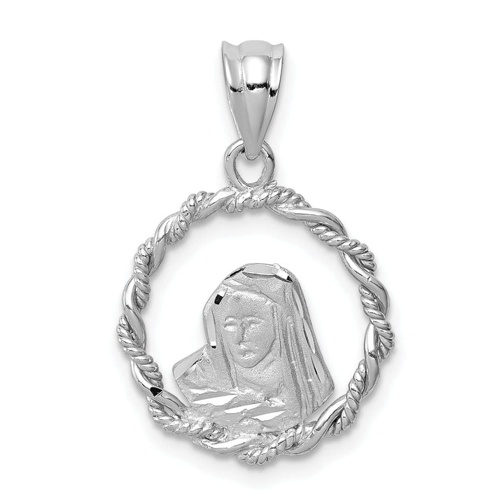 Lovely Rita's Pendants & Charms 14K White Brushed and Polished Diamond-cut Virgin Mary Pendant