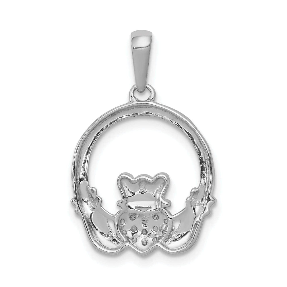Lovely Rita's Pendants & Charms 14k White Gold 0.12CT Diamond Claddagh Circle Design Pendant