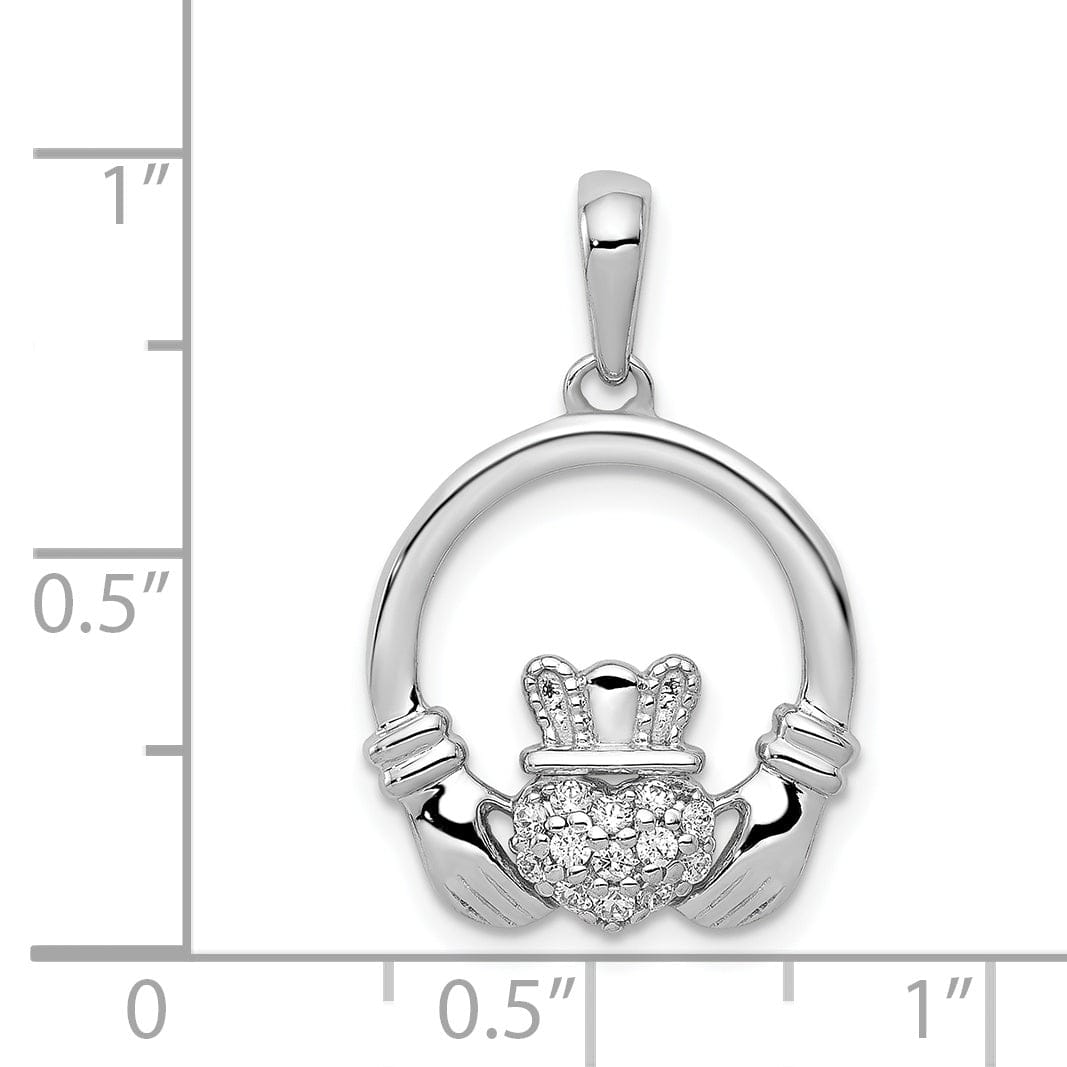 Lovely Rita's Pendants & Charms 14k White Gold 0.12CT Diamond Claddagh Circle Design Pendant
