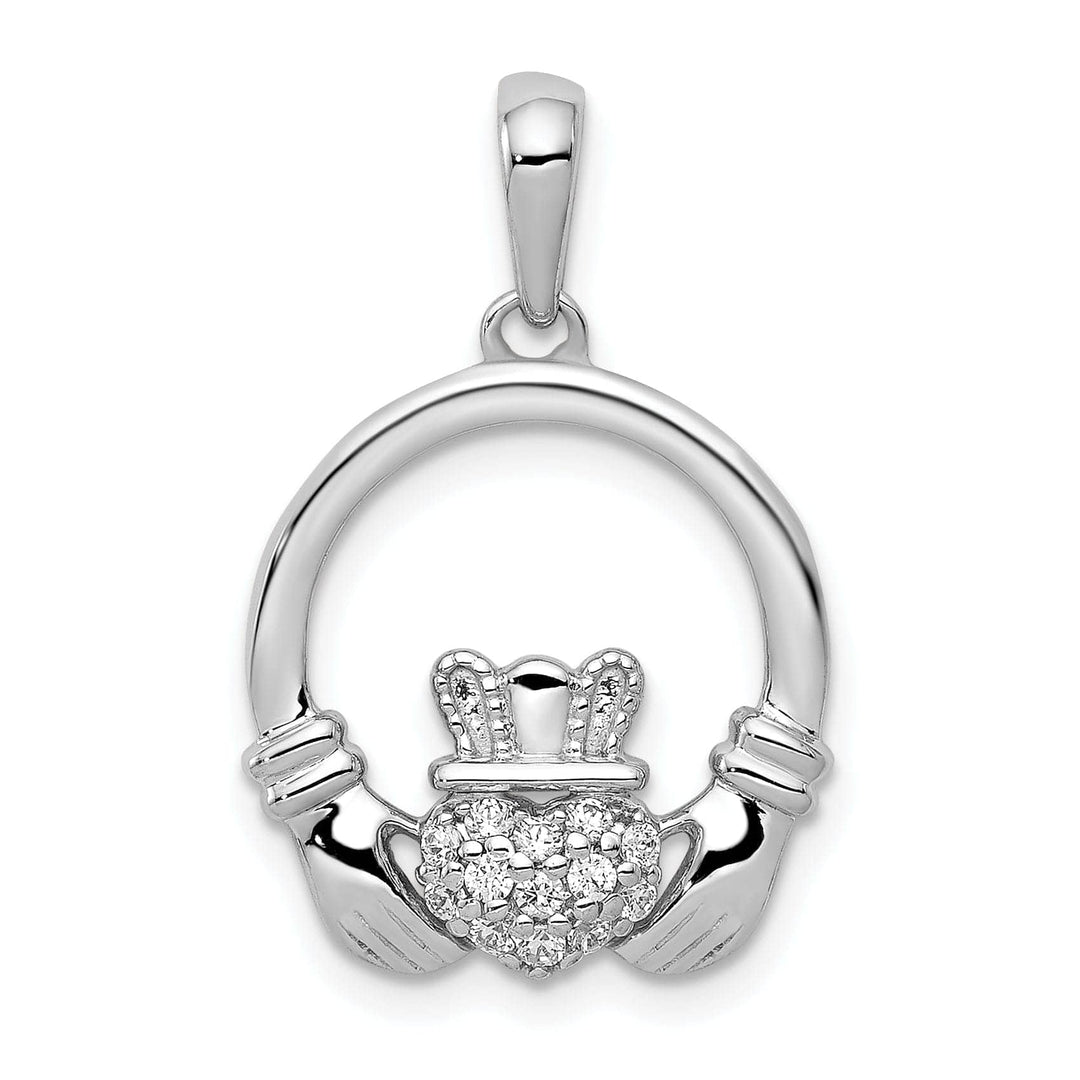 Lovely Rita's Pendants & Charms 14k White Gold 0.12CT Diamond Claddagh Circle Design Pendant