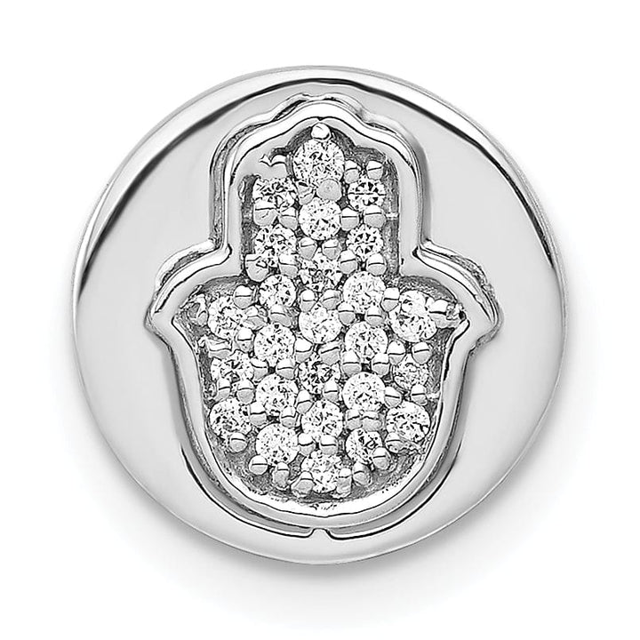 Lovely Rita's Pendants & Charms 14k White Gold 1/10-CT Diamond Concave Hamsa Chain Slide Pendant