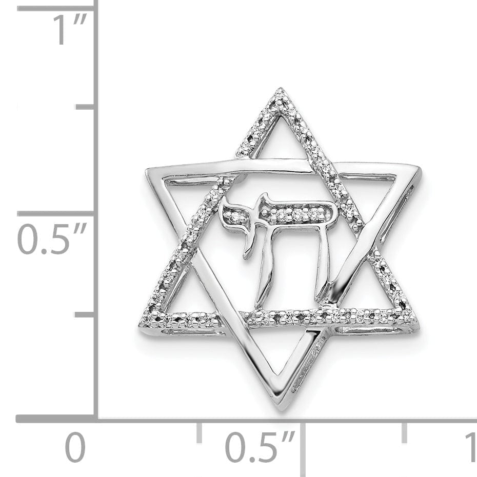 Lovely Rita's Pendants & Charms 14k White Gold 1/10-CT Diamond Star of David Chai Chain Slide Pendant
