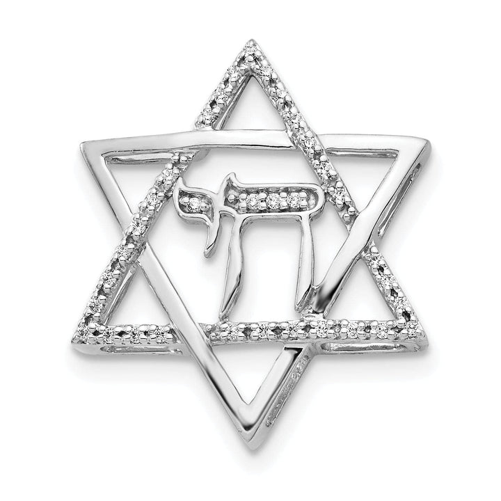Lovely Rita's Pendants & Charms 14k White Gold 1/10-CT Diamond Star of David Chai Chain Slide Pendant