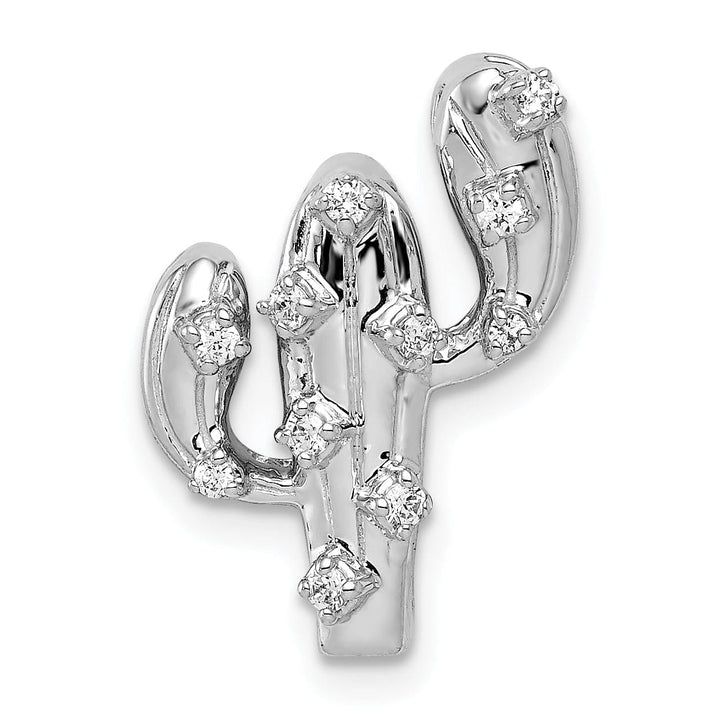 Lovely Rita's Pendants & Charms 14k White Gold 1/10ct. Rhodium Plating Open Back Solid Polished Finish Diamond Cactus Charm Pendant. Will Not Fit Omega.
