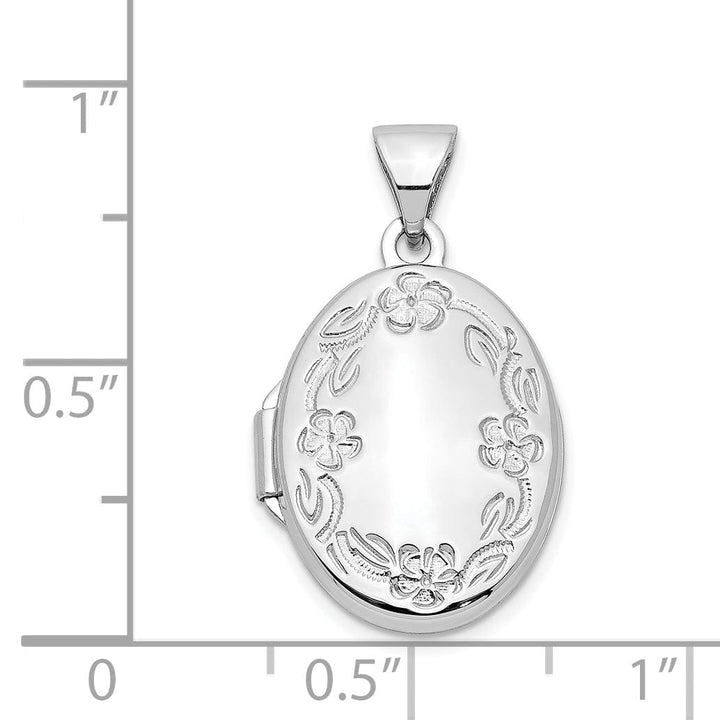 Lovely Rita's Pendants & Charms 14k White Gold 17MM Oval Leaf Floral Locket