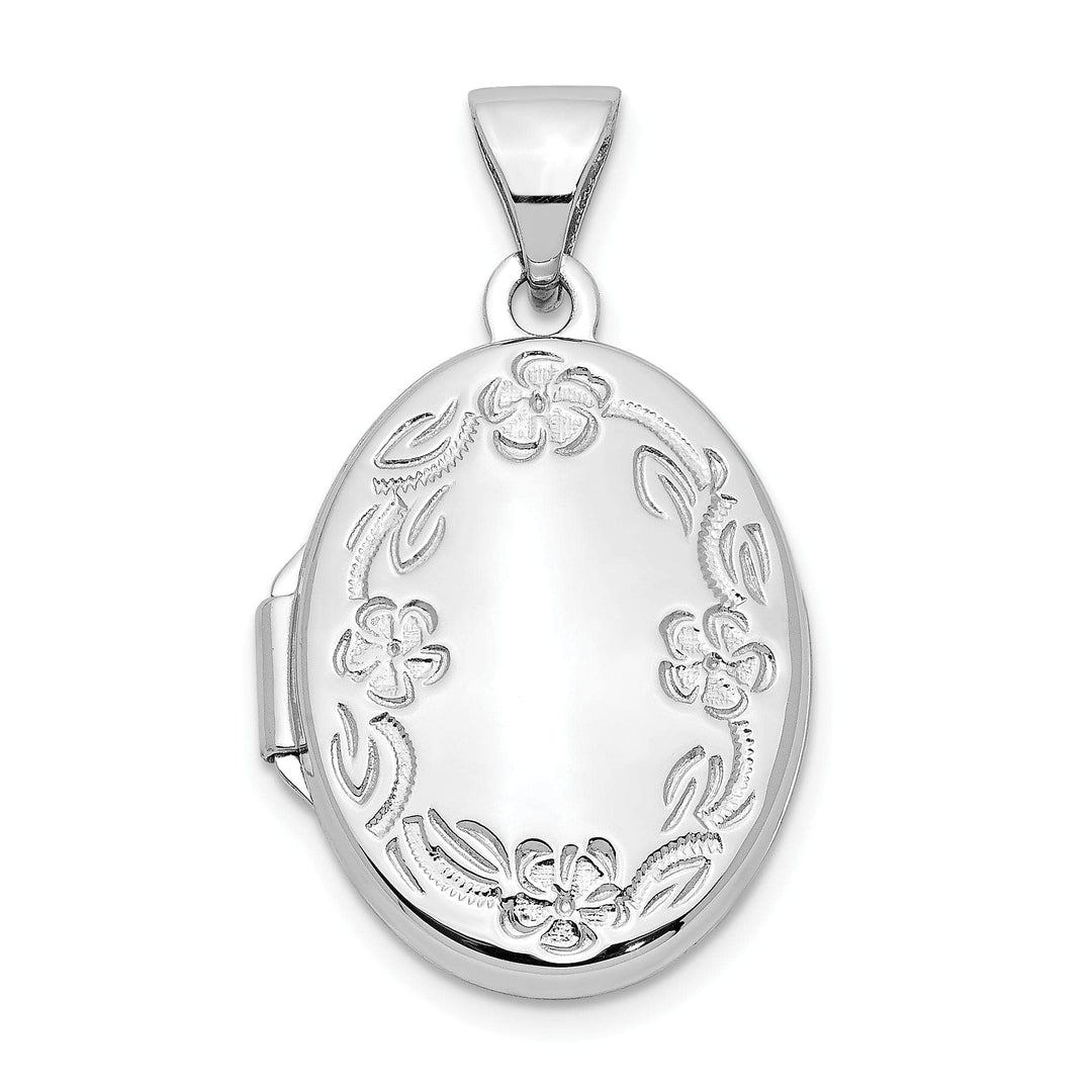 Lovely Rita's Pendants & Charms 14k White Gold 17MM Oval Leaf Floral Locket
